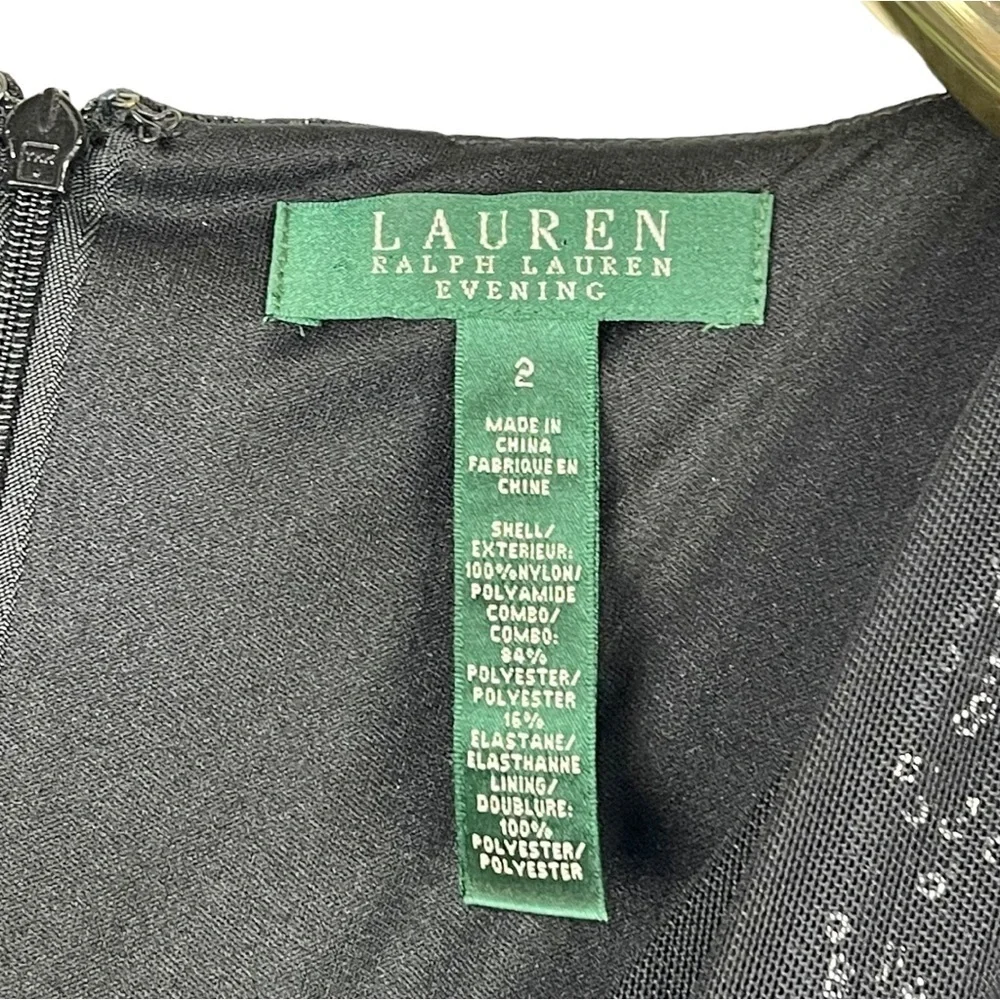 LAUREN RALPH LAUREN EVENING CASCADE SEQUIN COLUMN FAUX WRAP SHEATH GOWN DRESS